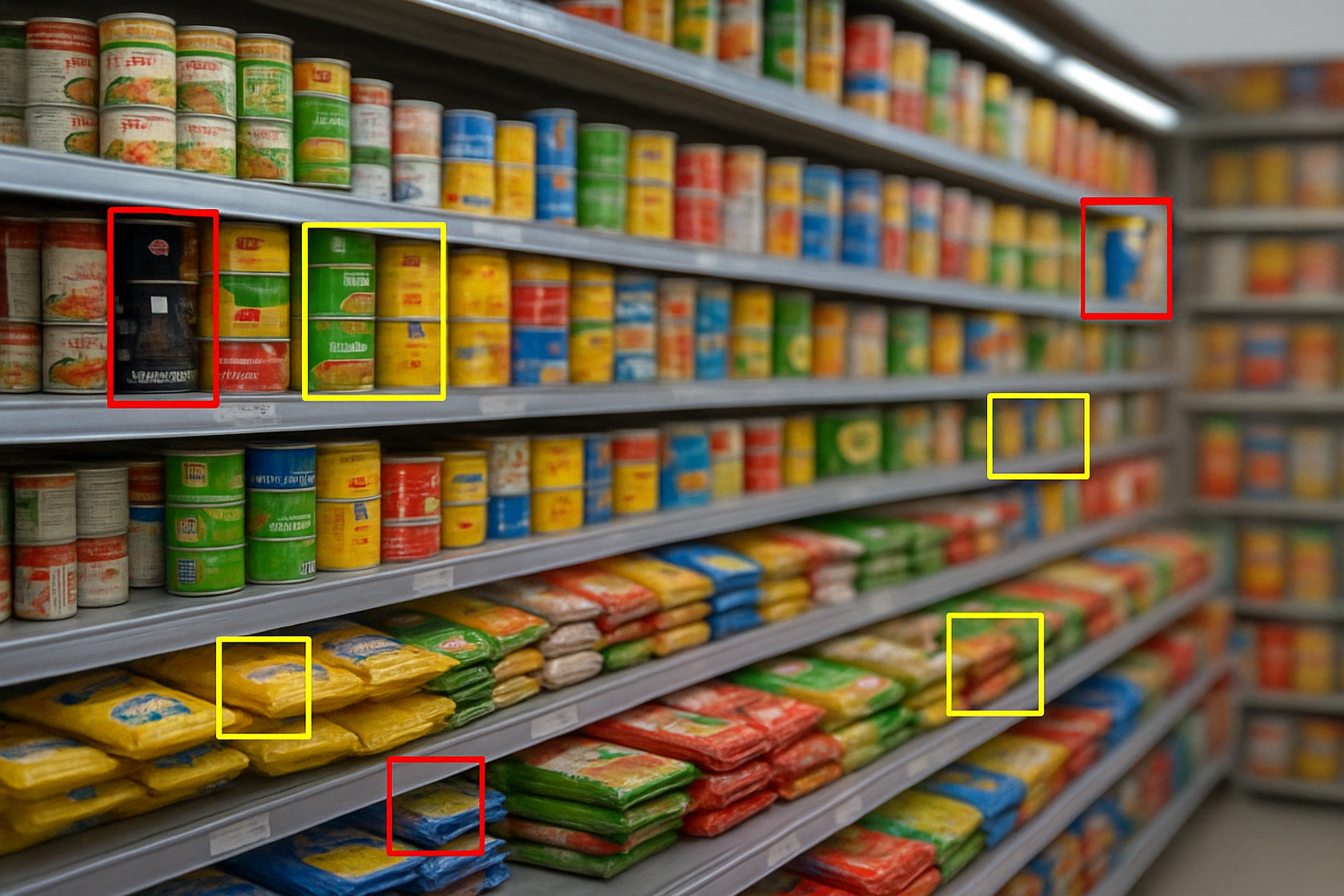 Recalled products highlighted in red and yellow boxes